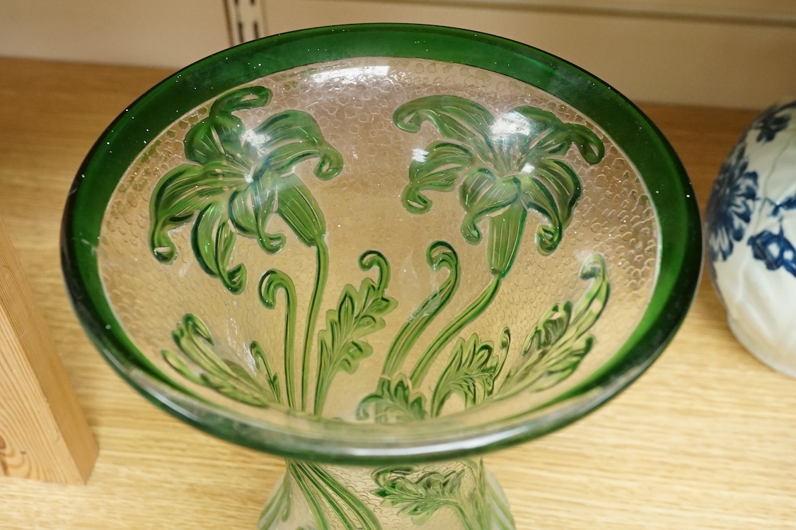 A Webb green overlay floral waisted vase, 22cm high